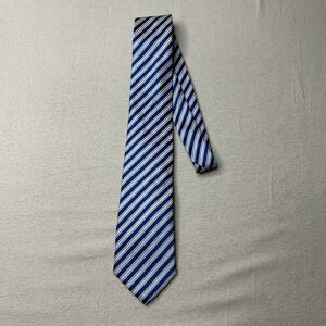 Sean John Mens Silk Necktie Blue White Silver Diagonal Stripe RN 121148